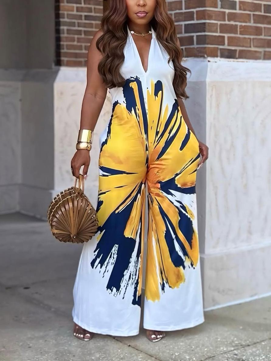 Elegant Yellow Floral-Print Jumpsuit