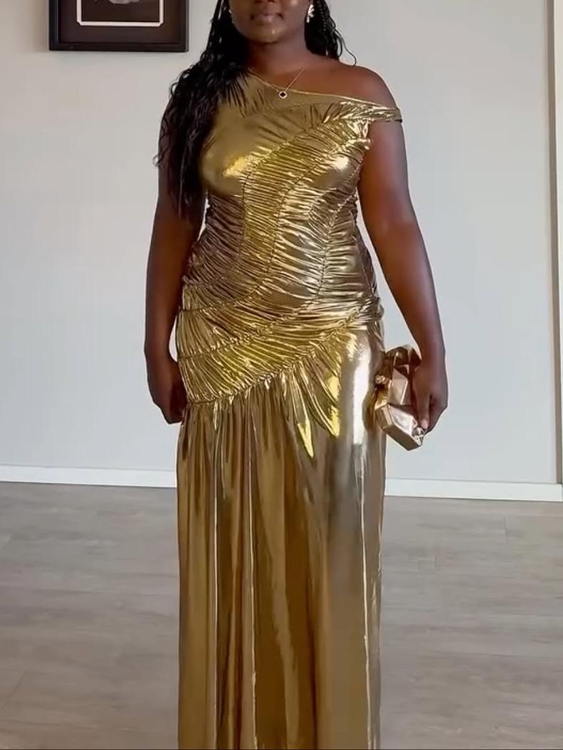 Stunning Golden Pleated Dress