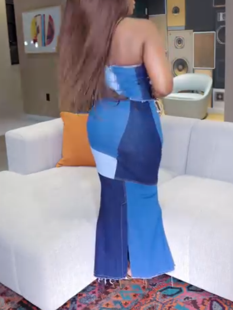 Casual Denim Splicing Two-piece Set