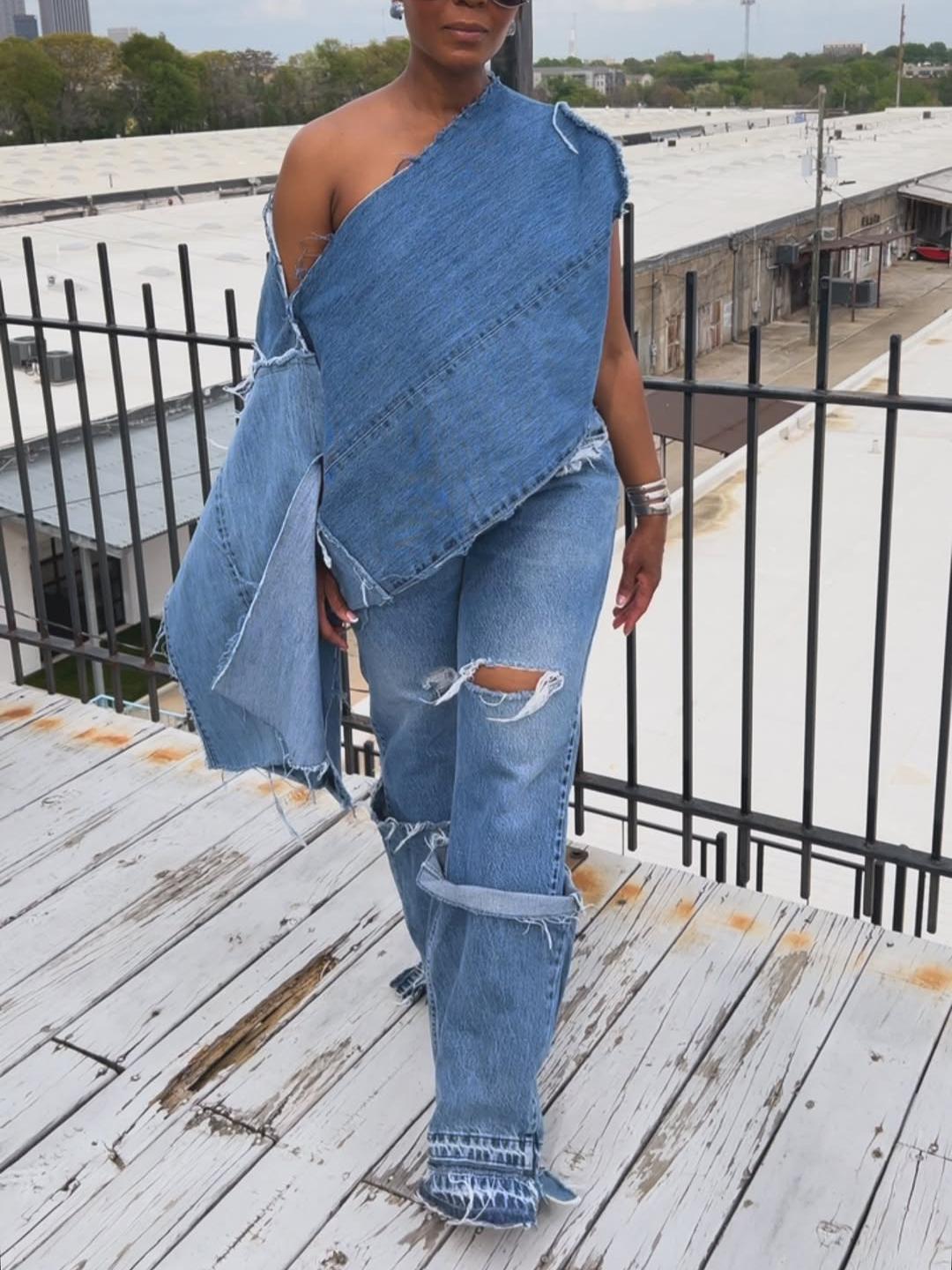 Fashion Denim Design Two-piece Set