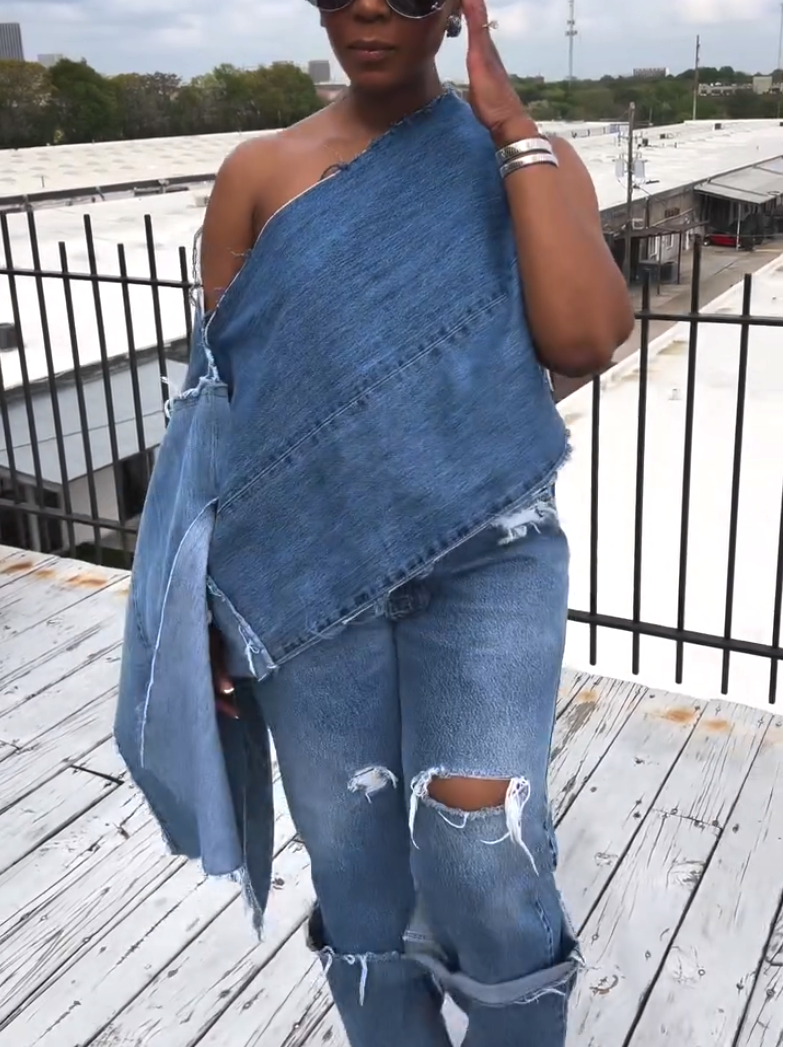 Fashion Denim Design Two-piece Set