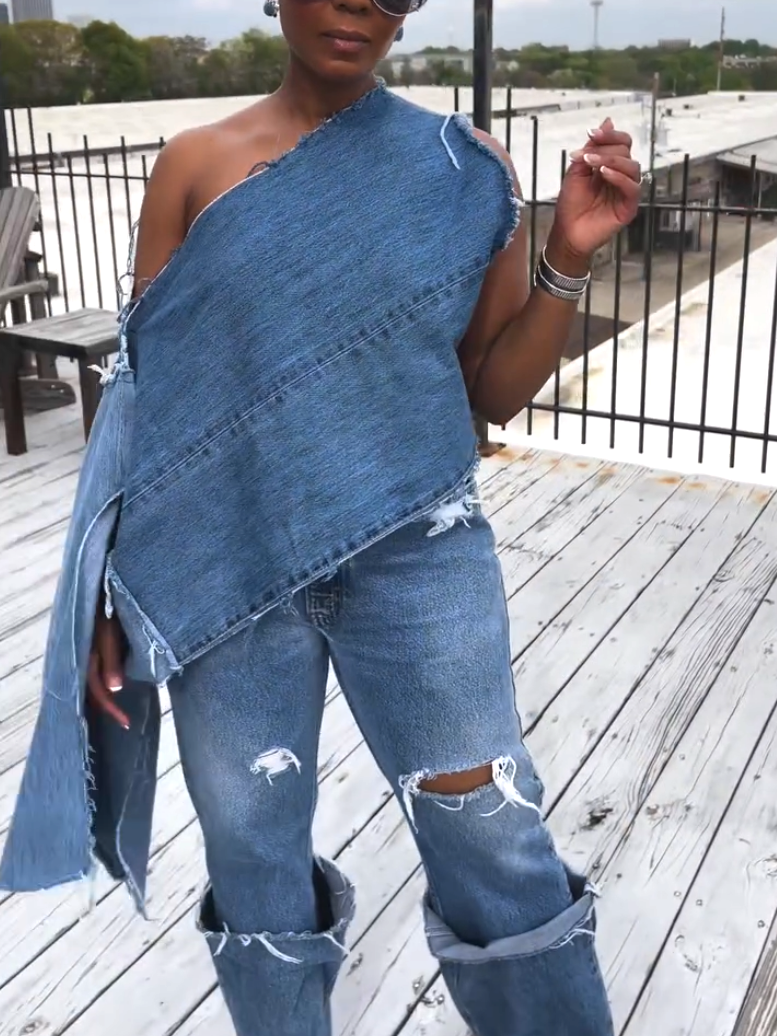 Fashion Denim Design Two-piece Set