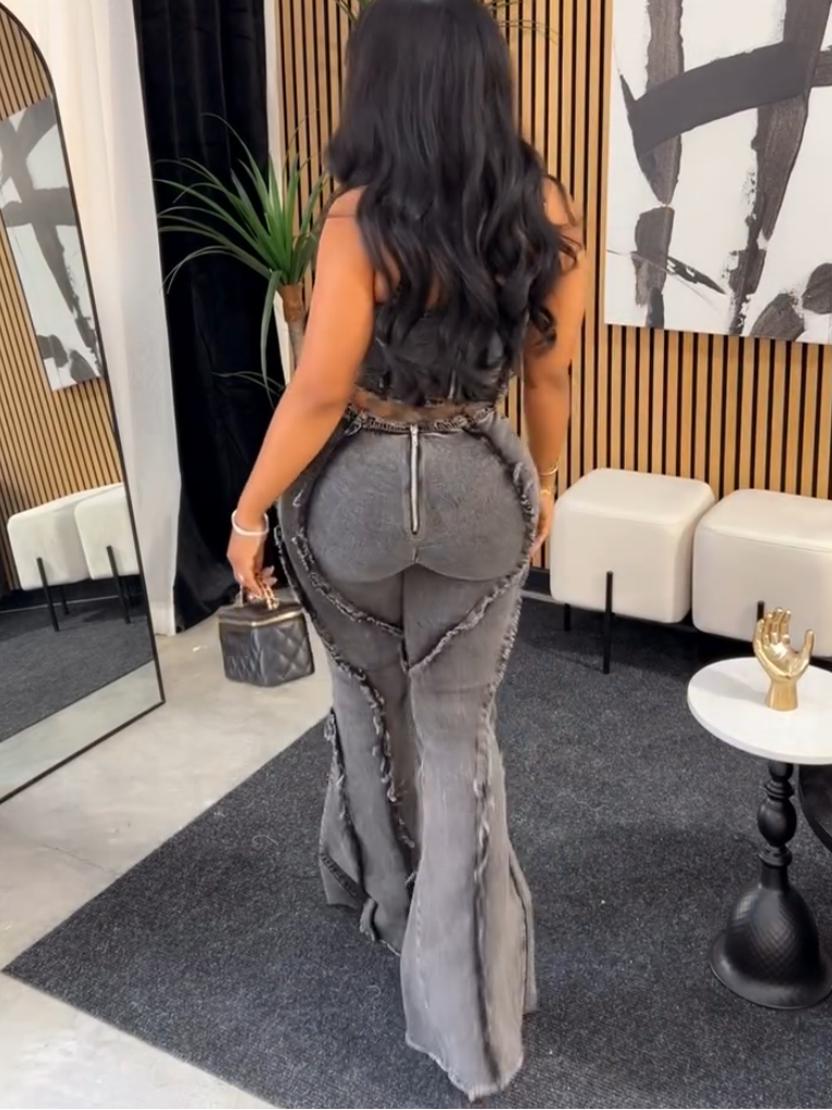 Sexy Fashion Denim Strap Top Two-piece Set