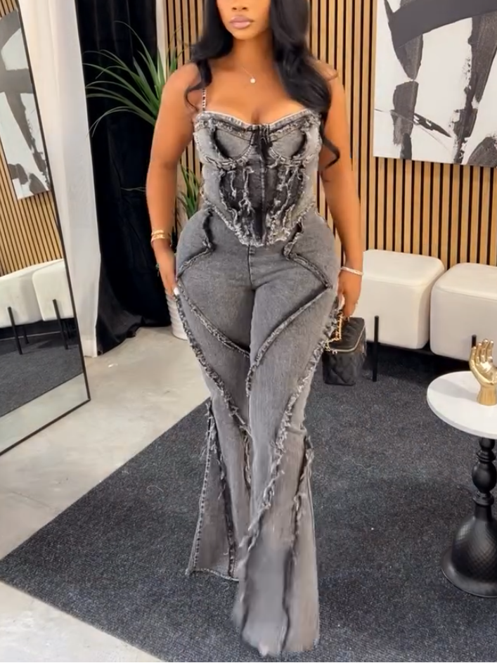 Sexy Fashion Denim Strap Top Two-piece Set