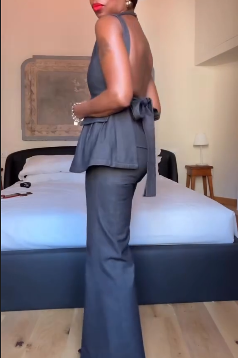 Denim Strap Backless Two-Piece Set