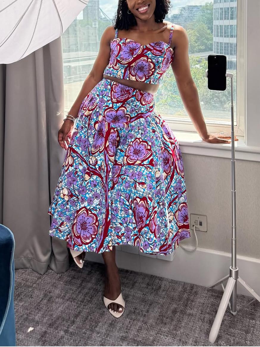 Elegant Purple Flower Print Sling Two-Piece Set