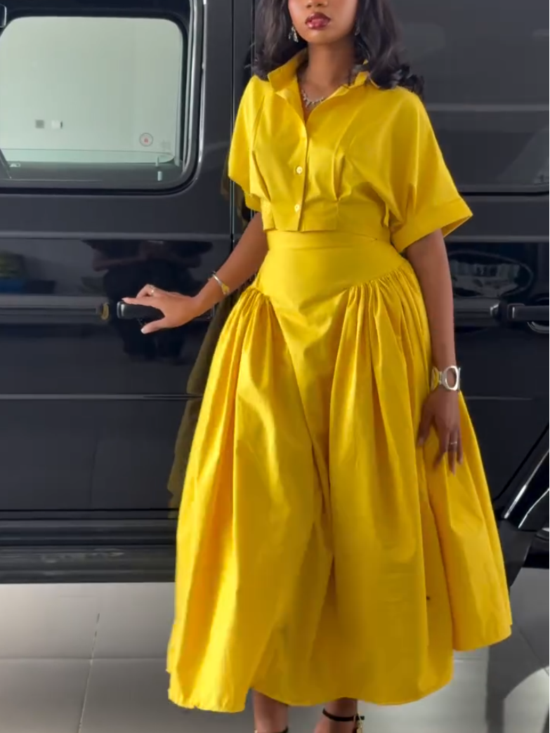 Casual Yellow Shirt Two-piece Set