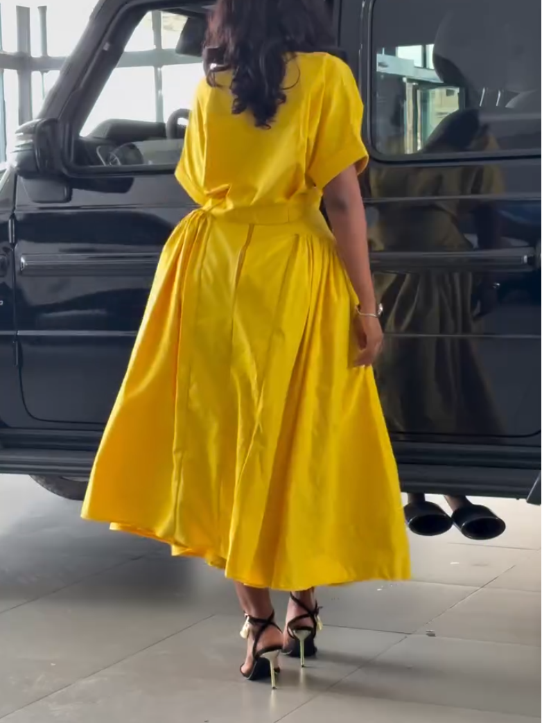 Casual Yellow Shirt Two-piece Set