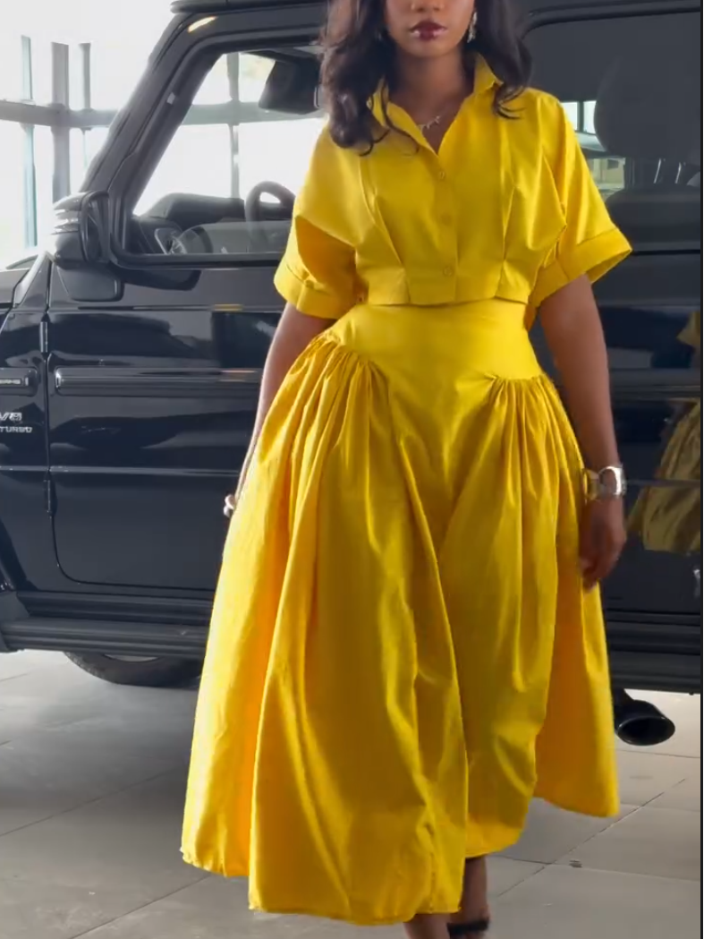 Casual Yellow Shirt Two-piece Set