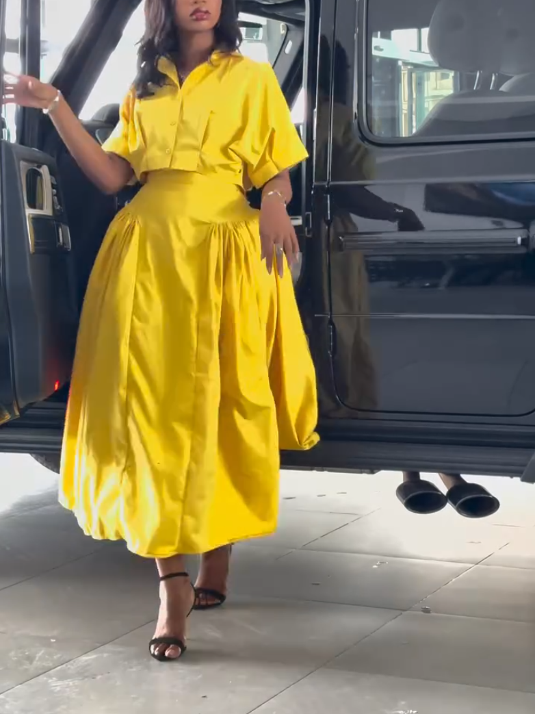 Casual Yellow Shirt Two-piece Set
