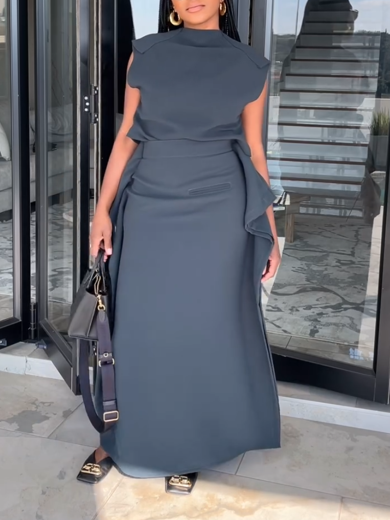 Elegant Grey Turtleneck Two-piece Set