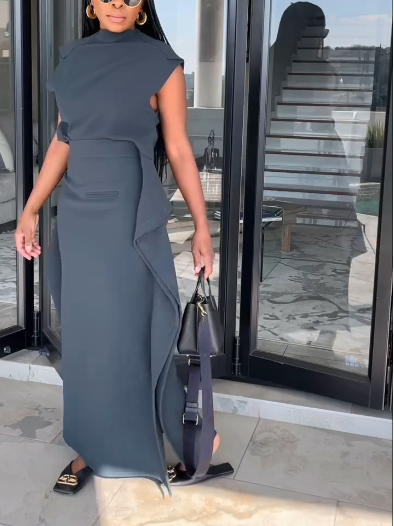 Elegant Grey Turtleneck Two-piece Set