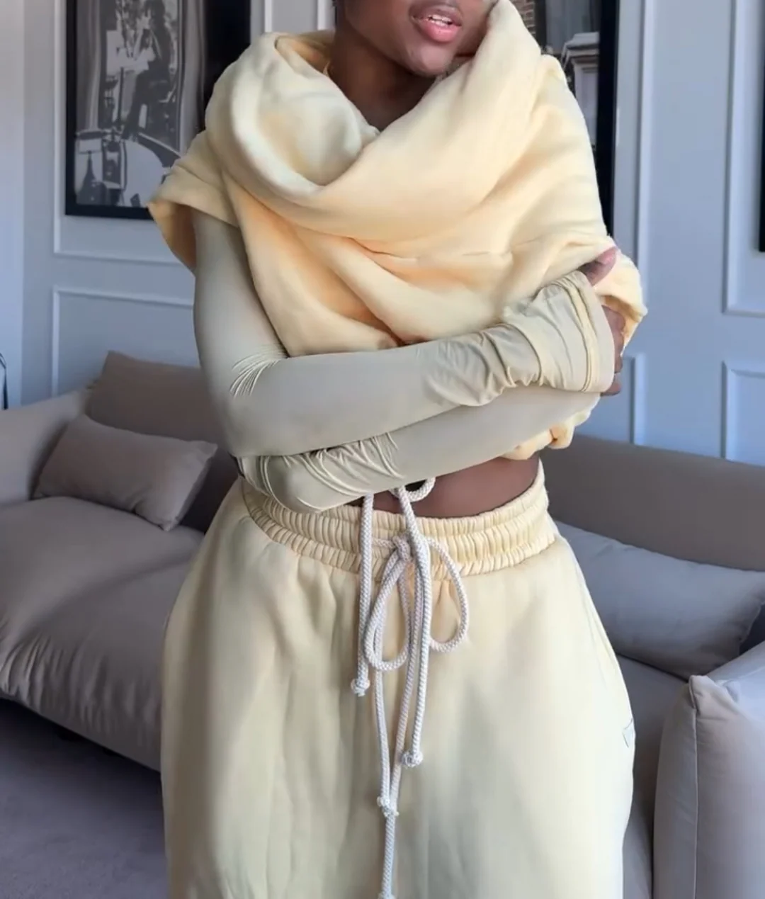 Casual Cream Yellow Two-Piece Set