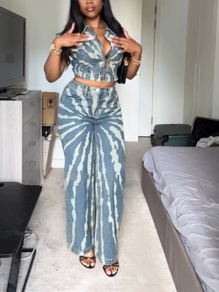 Denim Zipper Two-Piece Set