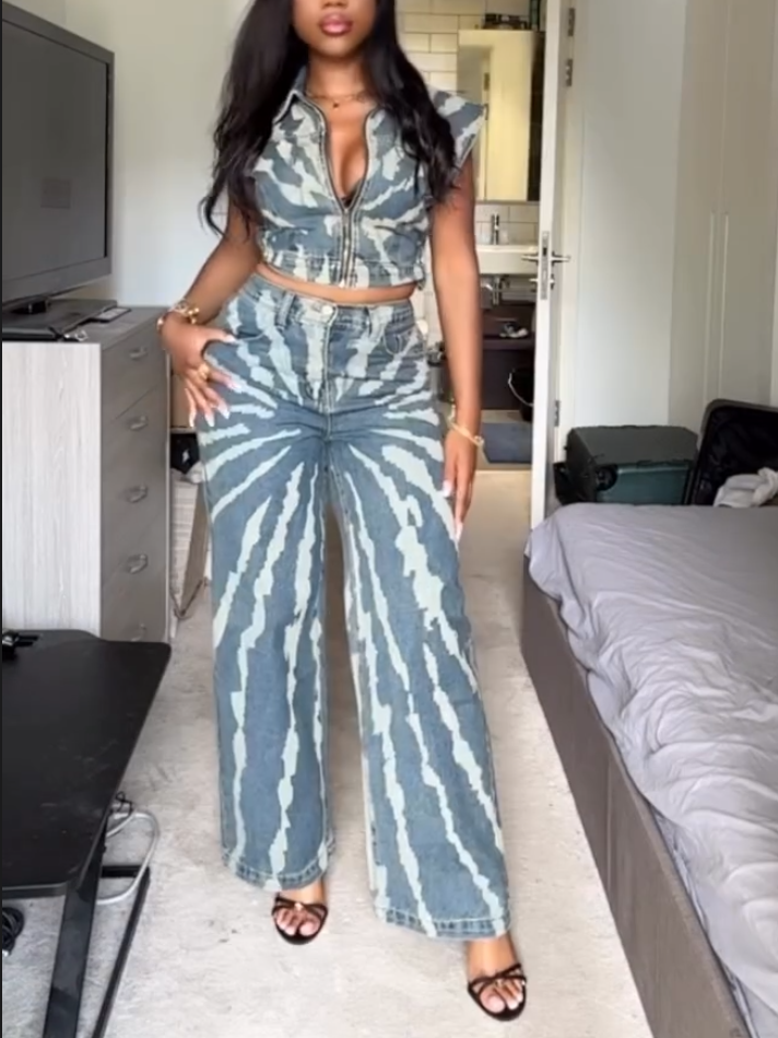 Denim Zipper Two-Piece Set