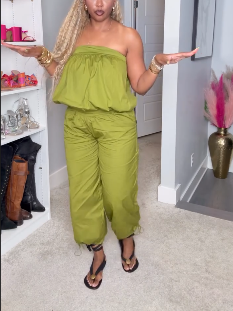 Casual Green Bubble Strapless Two-piece Set