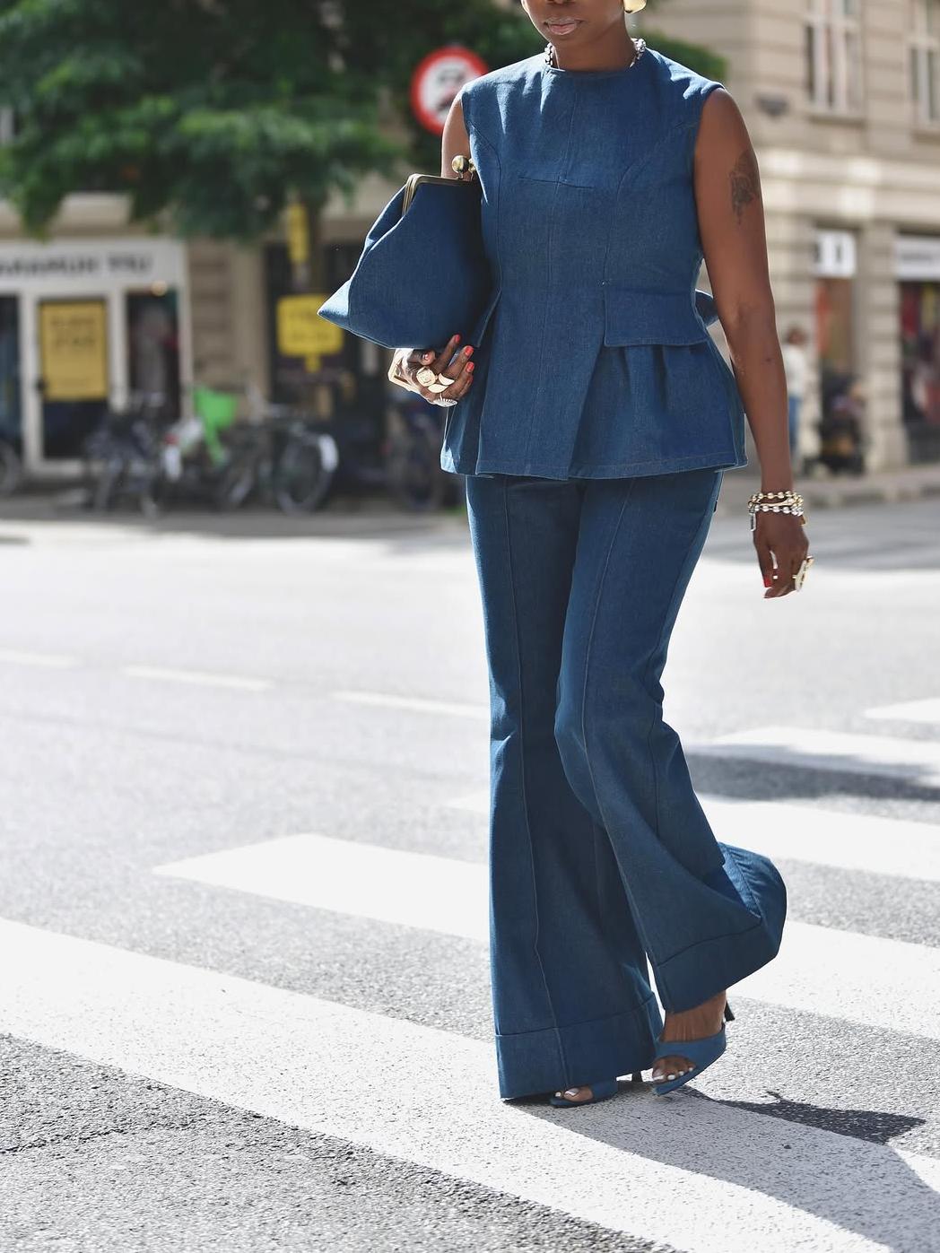 Elegant Denim Backless Pocket Two-Piece Set