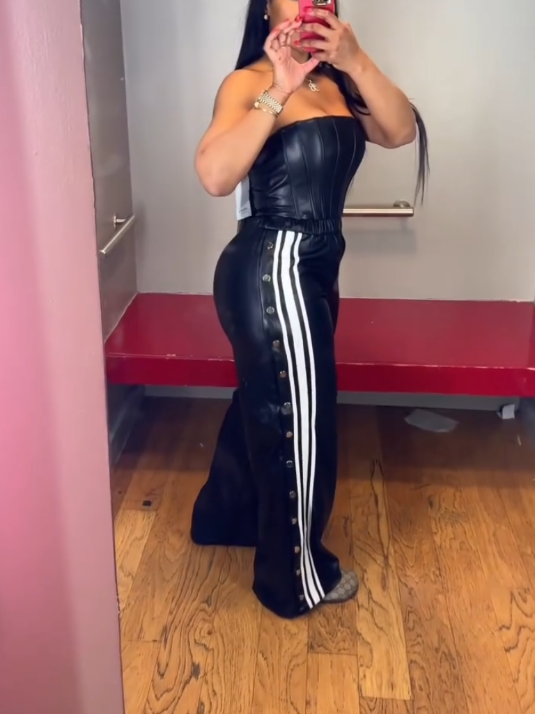 Women's Casual Button Strapless Jumpsuit