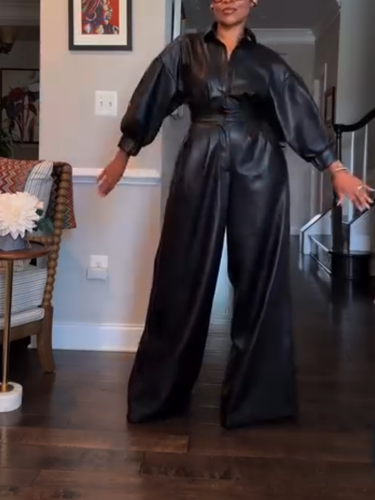 Elegant Black Leather Jumpsuit