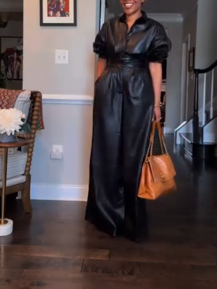 Elegant Black Leather Jumpsuit