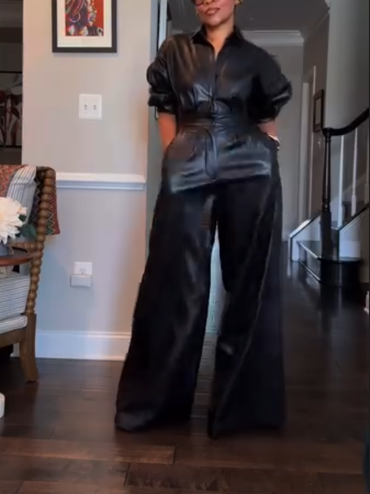Elegant Black Leather Jumpsuit