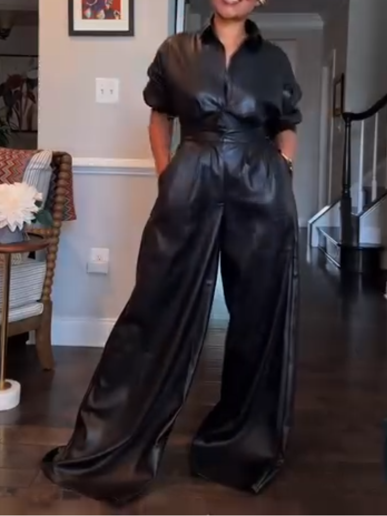 Elegant Black Leather Jumpsuit