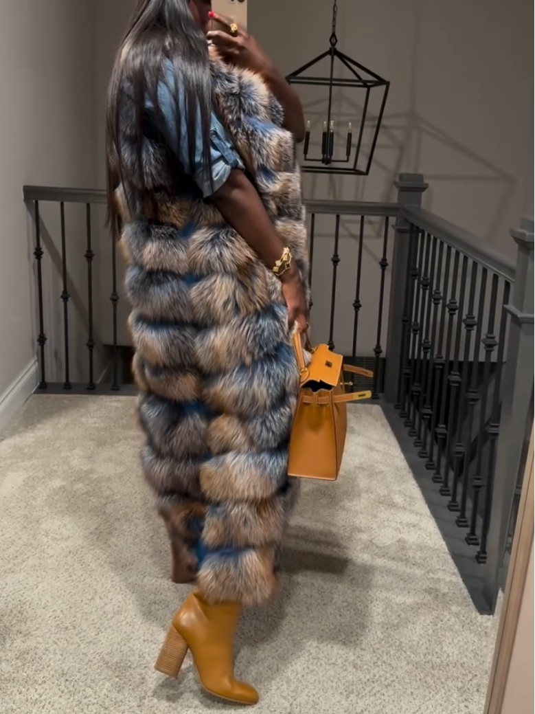 Women's Lndigo Blue Fox Fur Long Vest