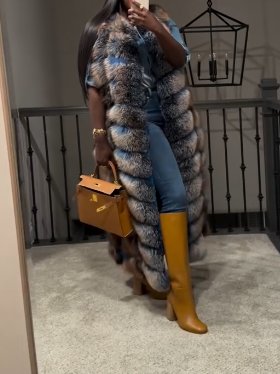 Women's Lndigo Blue Fox Fur Long Vest