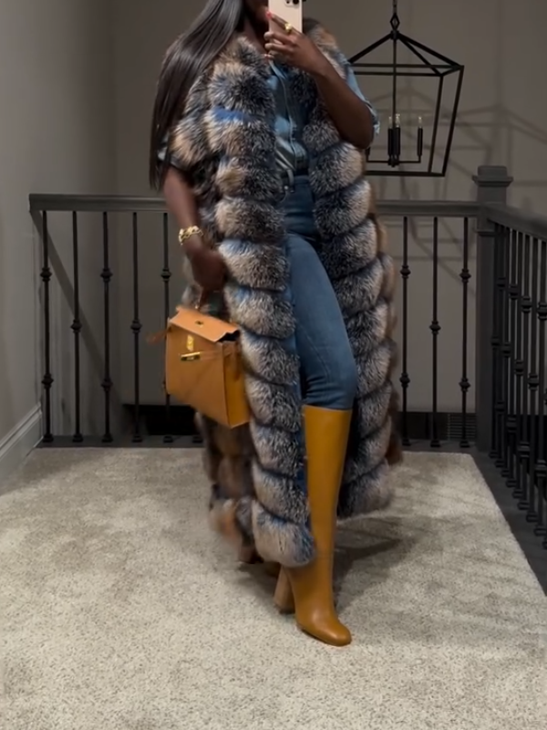 Women's Lndigo Blue Fox Fur Long Vest