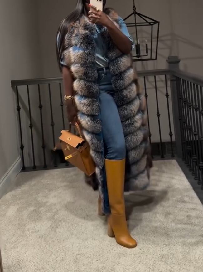 Women's Lndigo Blue Fox Fur Long Vest