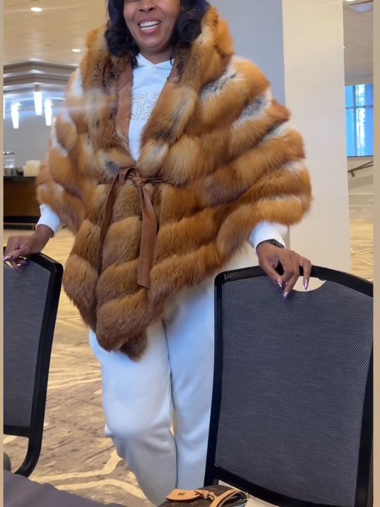 Women's Elegant Red Fox Fur Ponchos