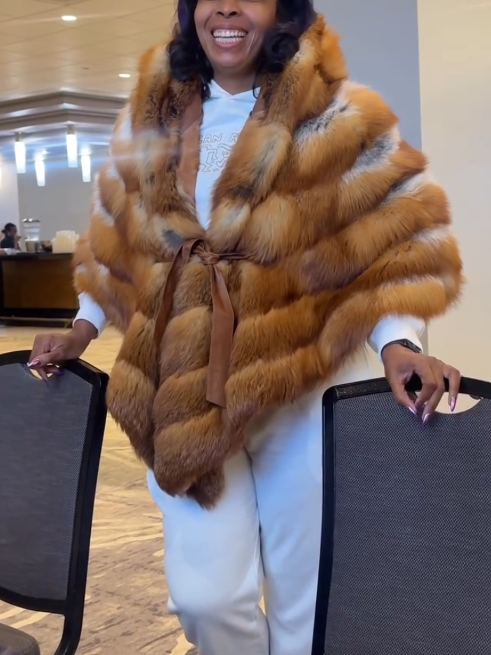 Women's Elegant Red Fox Fur Ponchos