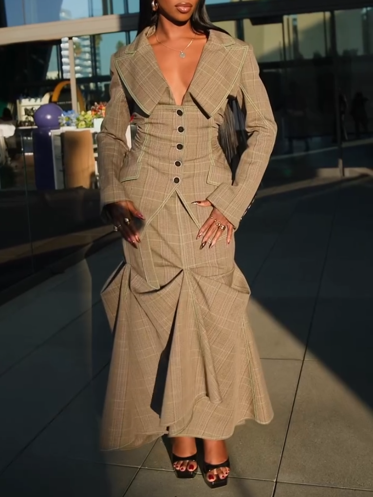 Women's Elegant Denim Pleated Two-piece Set