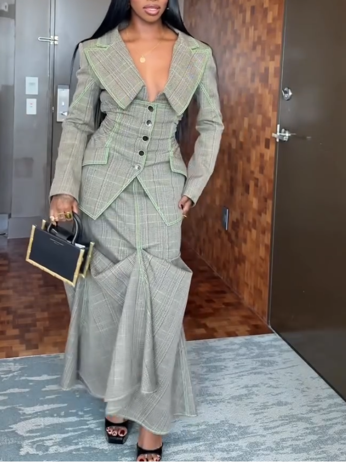 Women's Elegant Denim Pleated Two-piece Set