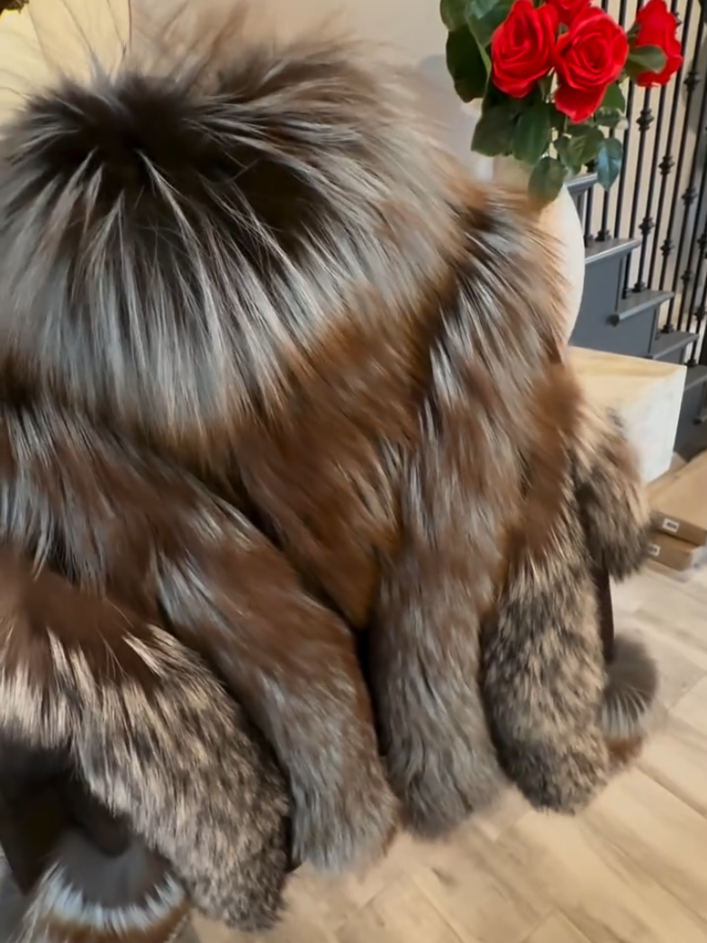 Warm Silver Fox Fur Plush Coat