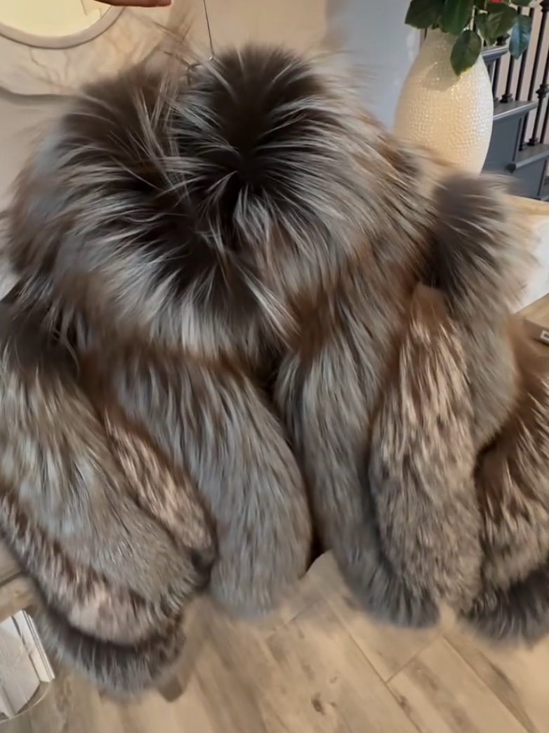 Warm Silver Fox Fur Plush Coat