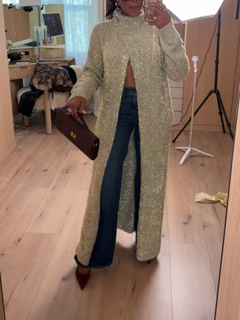 Stunning Apricot Knit Sweater Dress