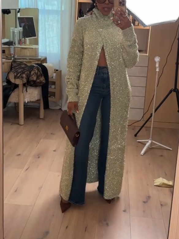 Stunning Apricot Knit Sweater Dress