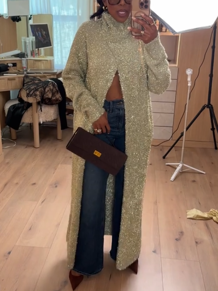 Stunning Apricot Knit Sweater Dress