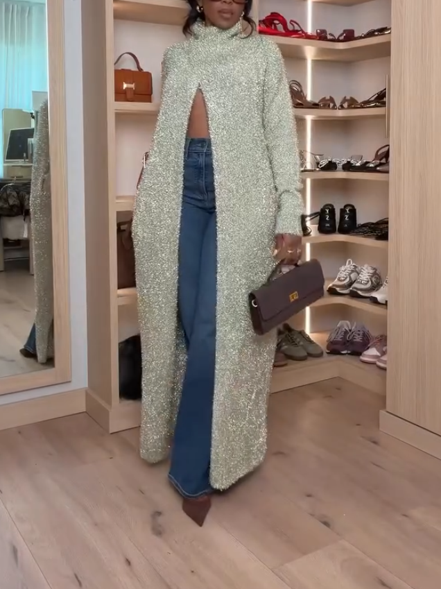 Stunning Apricot Knit Sweater Dress