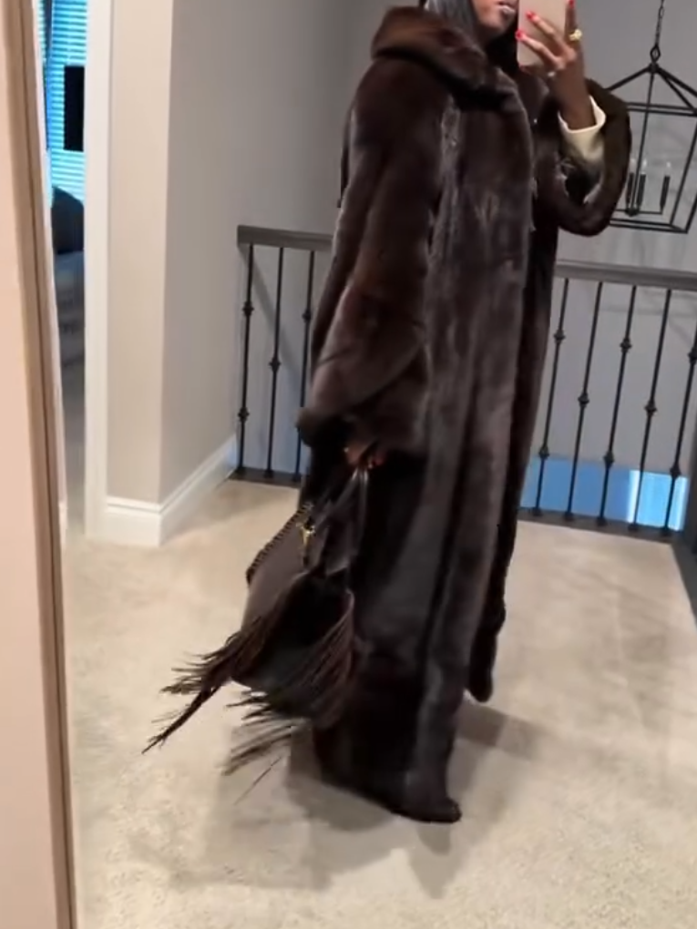 Elegant Dark Brown Fox Fur Long Coat