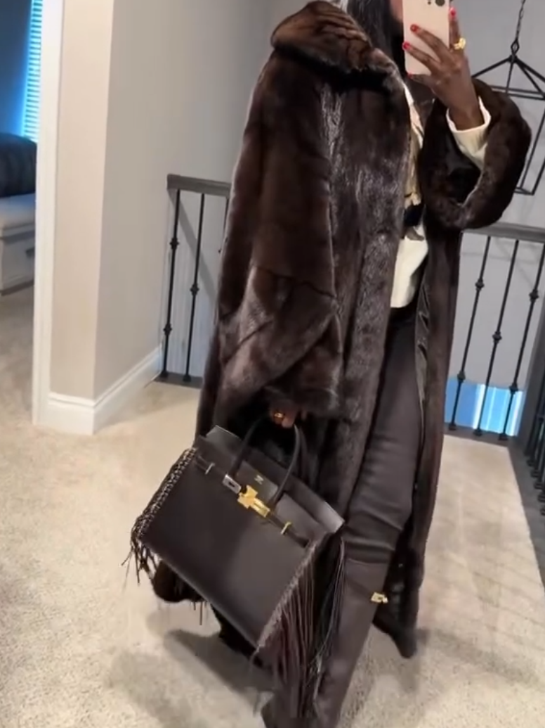 Elegant Dark Brown Fox Fur Long Coat