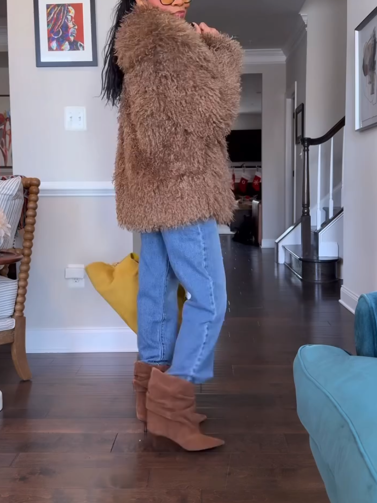 Warm Light Brown Plush Fur Coat