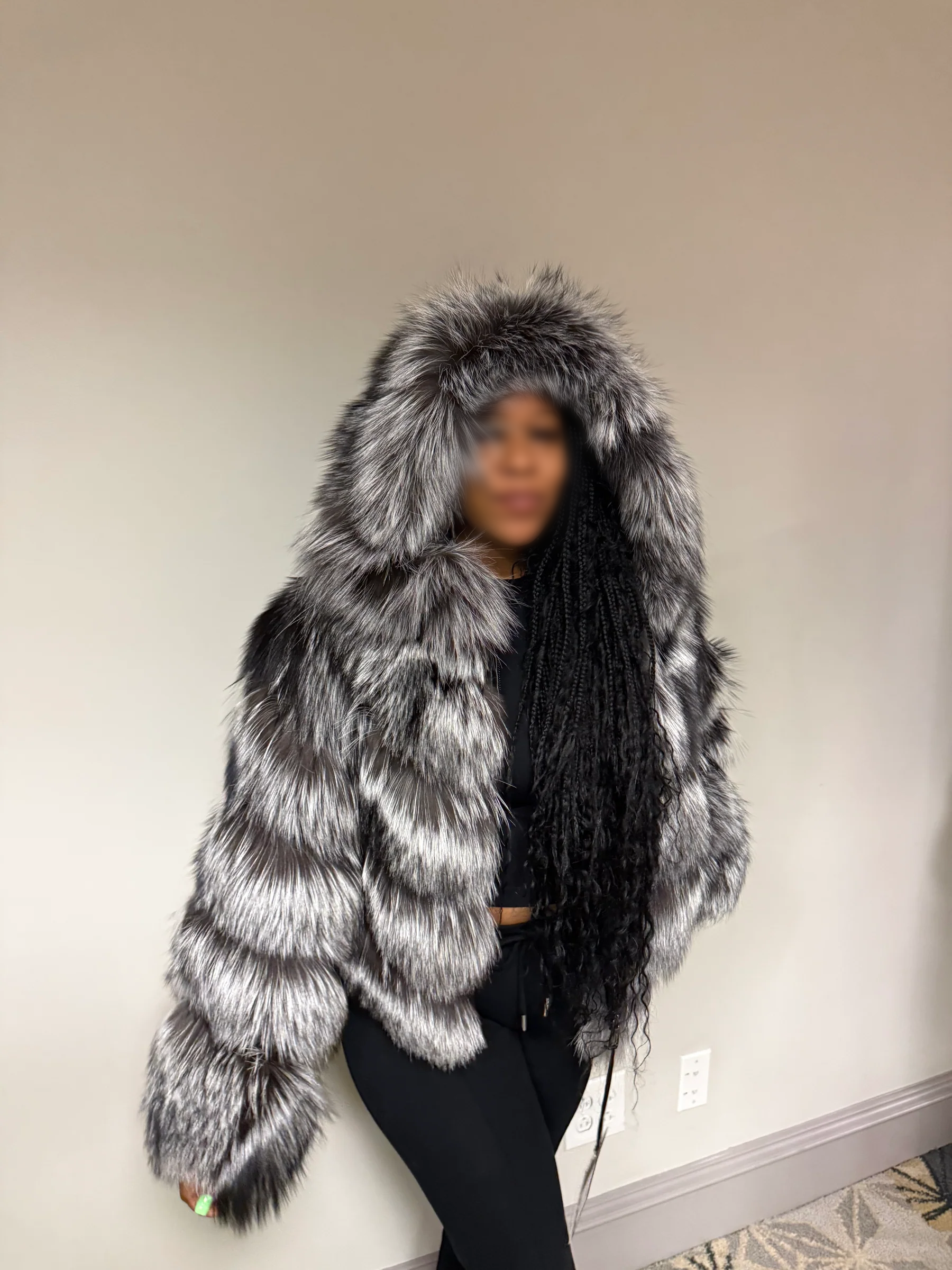 Grey Fox Fur Plush Jacket
