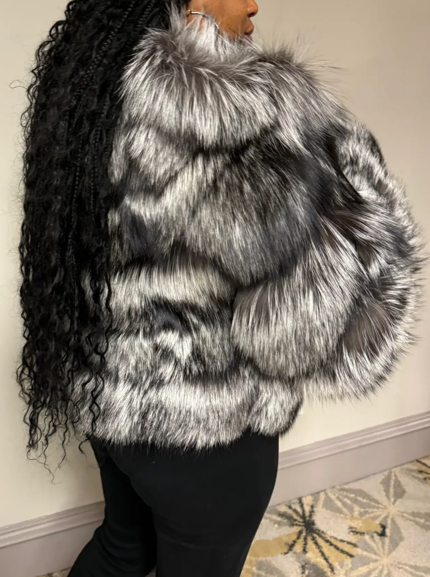 Grey Fox Fur Plush Jacket