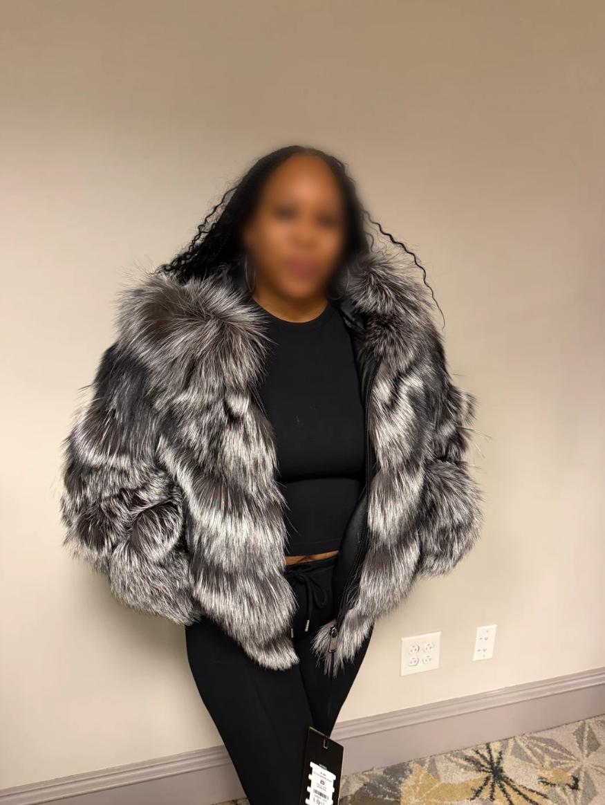 Grey Fox Fur Plush Jacket