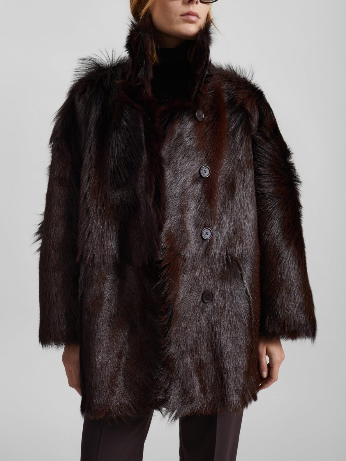 Elegant Brown Funnel Neck Fur Coat