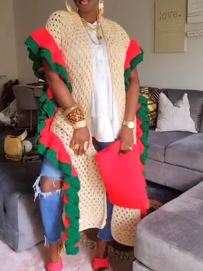 Elegant Ruffled Knit Coat