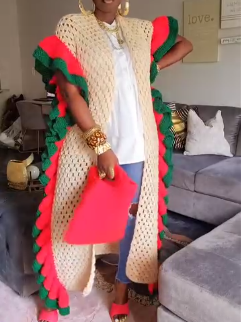 Elegant Ruffled Knit Coat