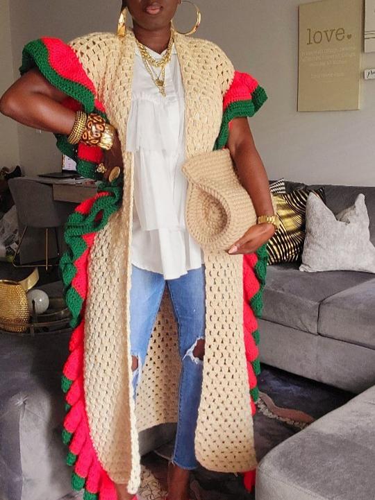 Elegant Ruffled Knit Coat